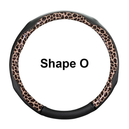 Capa de Volante de Couro Antiderrapante para Carro Capa Protetora Universal com Estampa de Leopardo Estilo Moda 38cm Formato O D