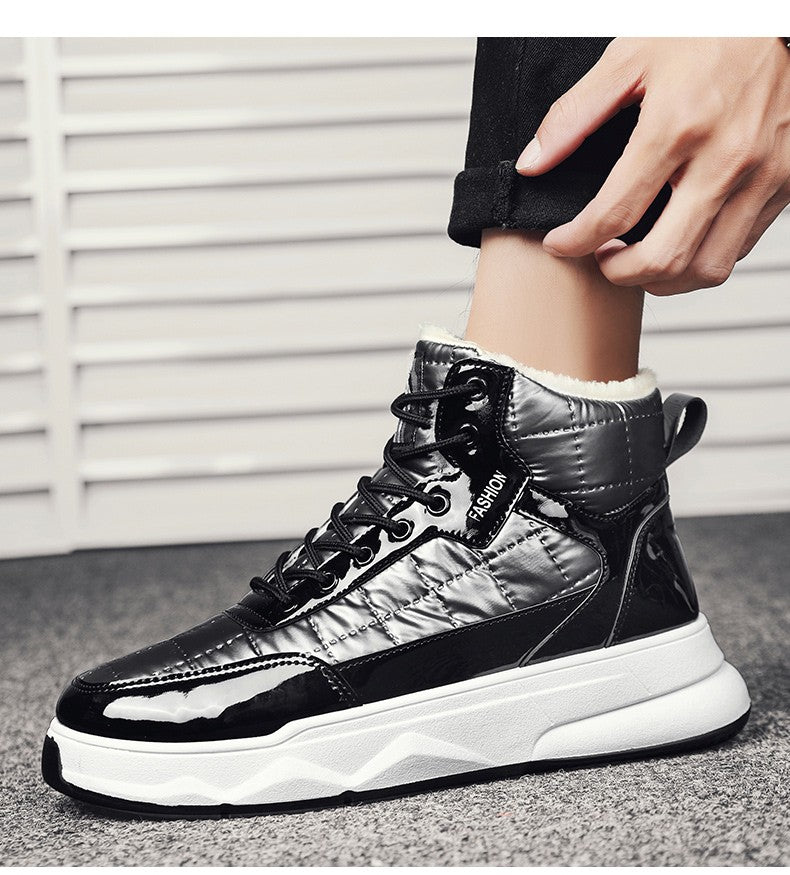 Trendy Silver Winter Boots Man High top Sneakers Outdoor Warm Plush Men's Snow Boots Platform Furry Ankle Boots Men Casual Boot
