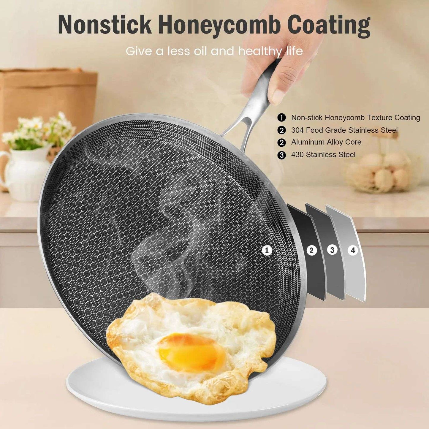 Panquequeira Antiaderente Favo de Mel Panela Dosa Alça Ergonômica de Aço Inoxidável Panela de Panqueca de Cozinha Panela de Tortilla Compatível com Indução
