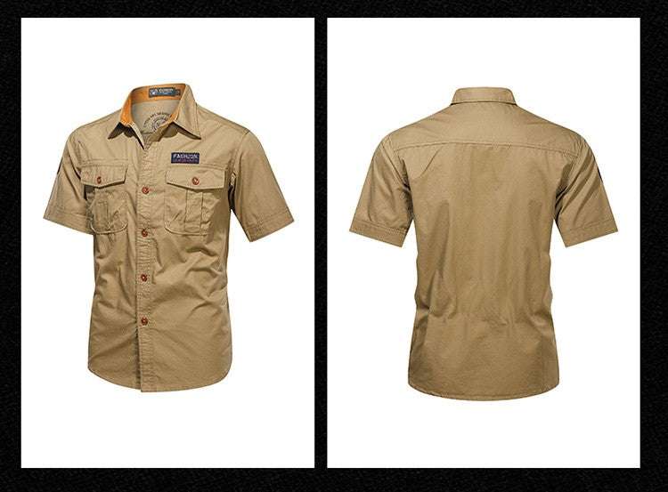 New Men's Casual Shirts Short Sleeve Pure Cotton Shirt Male Solid Oversized Military Cargo Shirts Men Clothing Shirt 5XL A2F168