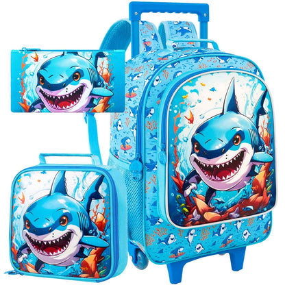 Rolling panda Backpack for Boys, Kids Roller Wheels School Bookbag with Lunch Bag, Wheeled School Bag for Children