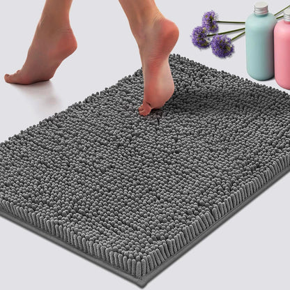Tapete de Banho de Pelúcia Macia Chenille Absorvente Lavável à Máquina Tapete de Banheiro Antiderrapante Adequado para Bacias e Chuveiros