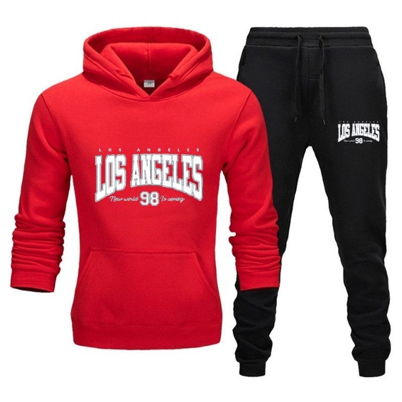 Autumn and winter unisex fashionable casual hooded sweatshirt and pants 2-piece set, warm and sporty brand printed set