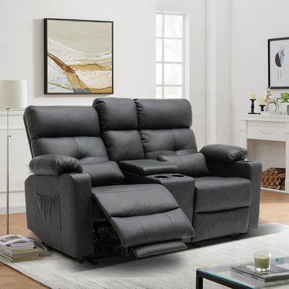 Sofá Reclinável Elétrico de 2 Lugares | Sofá Reclinável de 2 Lugares com Console e Porta-Copos | Sofá Reclinável Duplo | Assentos para Sala de Cinema