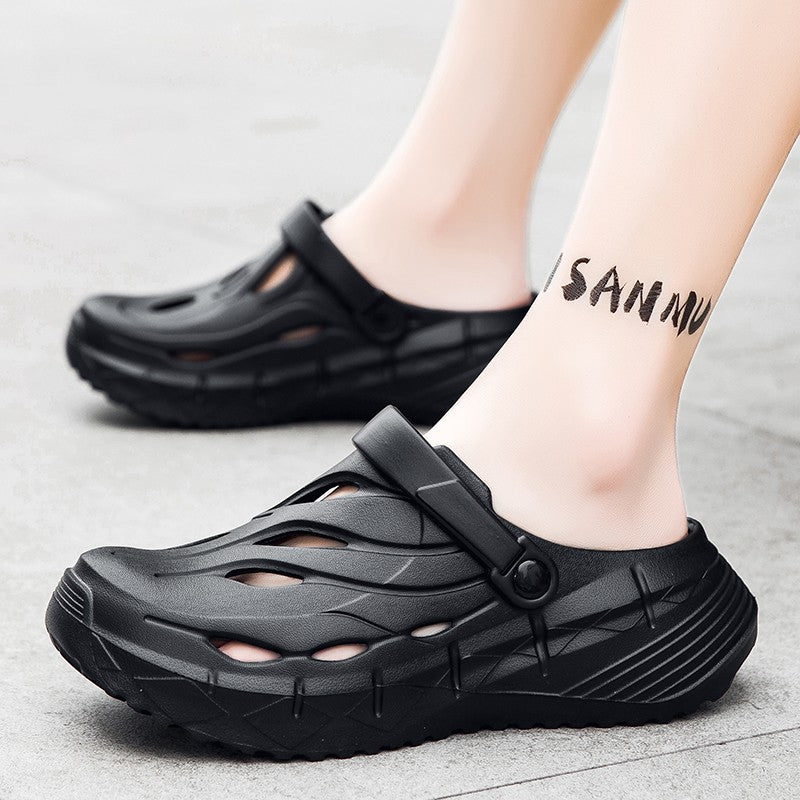 Men's summer casual anti-slip and wear-resistant hollow thick-soled flip-flops with a feeling of stepping on feces, EVA croats