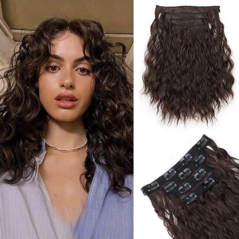 WIGSIN 12 polegadas sintético 4 pçs/conjunto de extensões de cabelo curto crespo ondulado castanho médio estilo de cabelo volumoso para mulheres