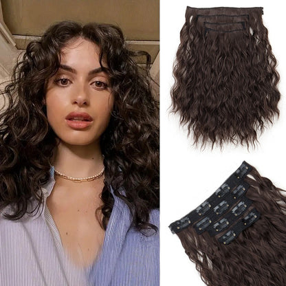 WIGSIN 12 polegadas sintético 4 pçs/conjunto de extensões de cabelo curto crespo ondulado castanho médio estilo de cabelo volumoso para mulheres