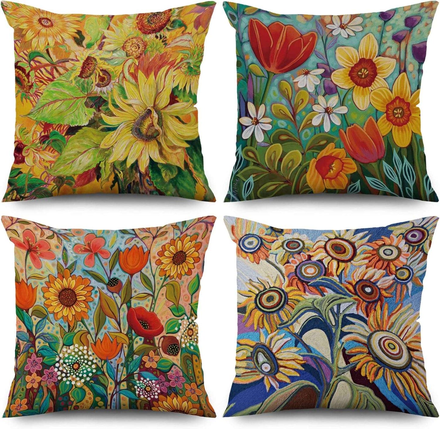 Flower Pillow Cover, Retro Oil Painting Flower Sea Pattern Sofa Decorative Cushion Covers Outdoor Upholstery Pillow Case