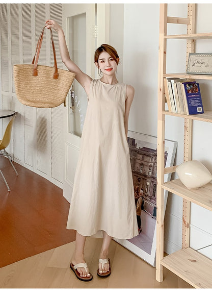 NYFS 2025 Summer New Korea Woman Dress Vestidos Robe Elbise Loose Plus Size Solid Sleeveless Backless Long Dress L-4XL