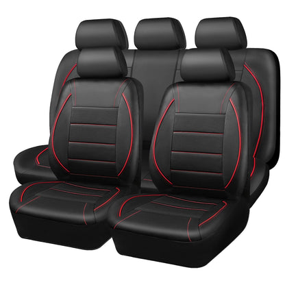 Capas de Couro Universais para Banco de Carro Vermelho Simples à Prova d'Água para 5 Assentos