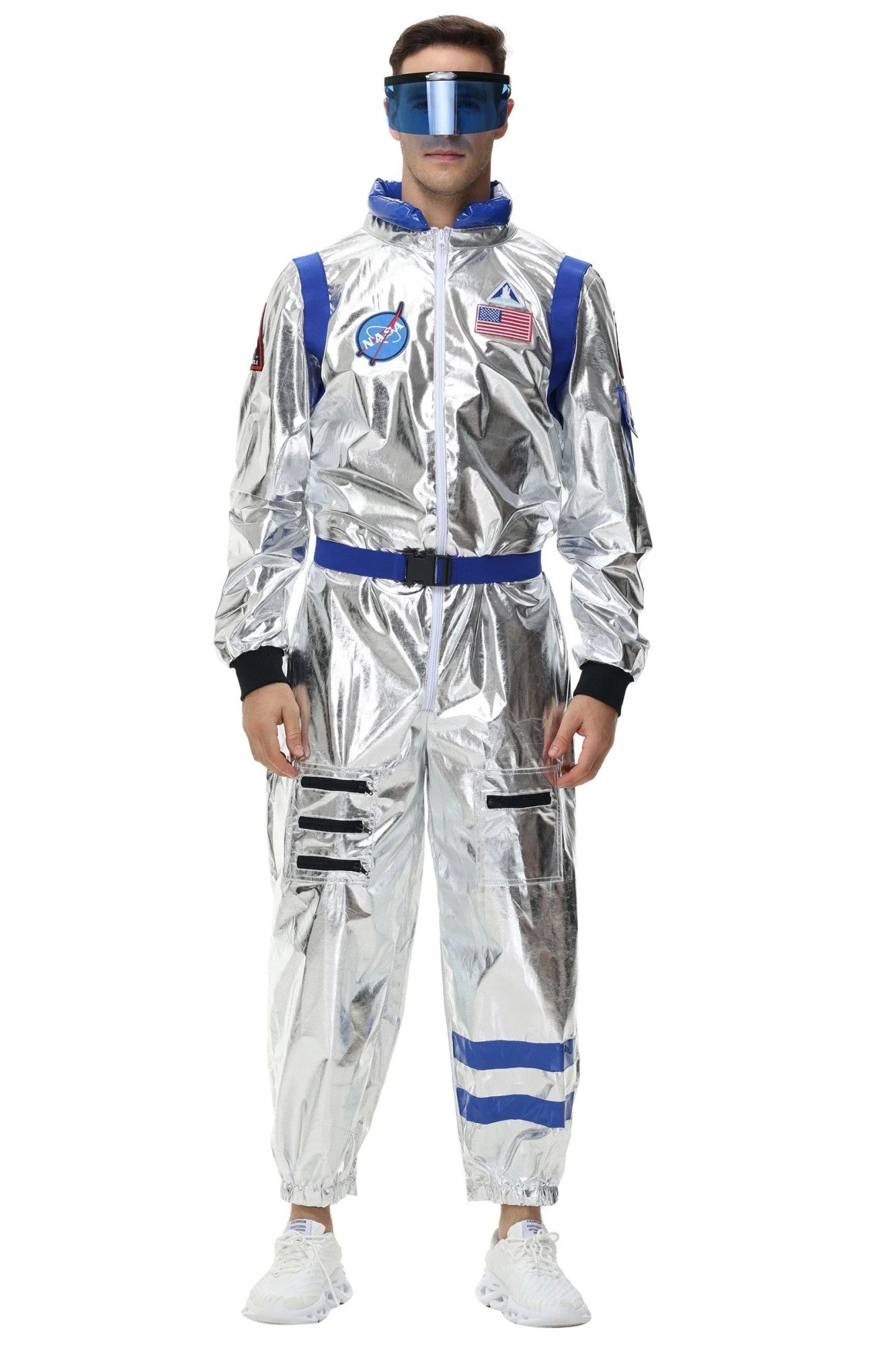 Adult Silver Astronaut Costume Men Women Spaceman Suit Space Jumpsuit Halloween Cosplay Party Dress Up