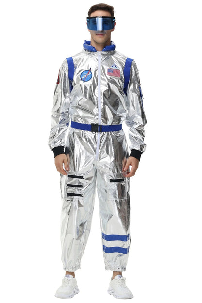 Adult Silver Astronaut Costume Men Women Spaceman Suit Space Jumpsuit Halloween Cosplay Party Dress Up