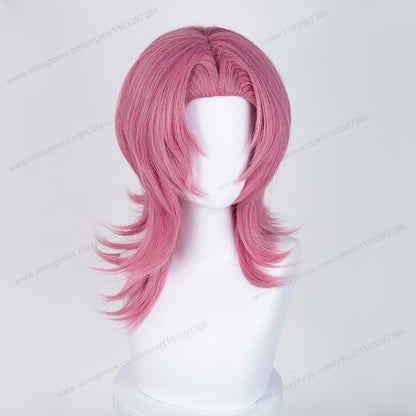Saja Boys Romance Cosplay Peruca Sintética 48cm Rosa Escuro Cabelo Masculino Anime Perucas Resistentes ao Calor