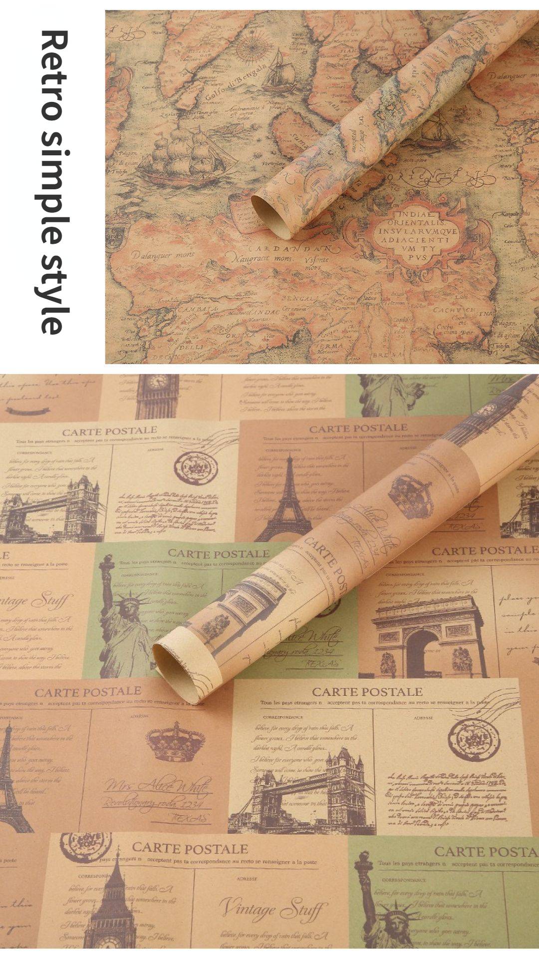 Fold Retro Kraft Gift Wrapping Paper Worldmap Christmas Gift Paper Newspaper Craft Valentine's Day Birthday Gift RegularPaper
