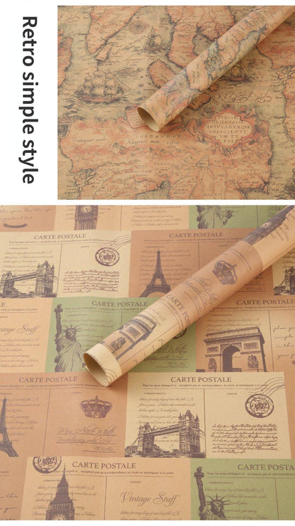 Fold Retro Kraft Gift Wrapping Paper Worldmap Christmas Gift Paper Newspaper Craft Valentine's Day Birthday Gift RegularPaper