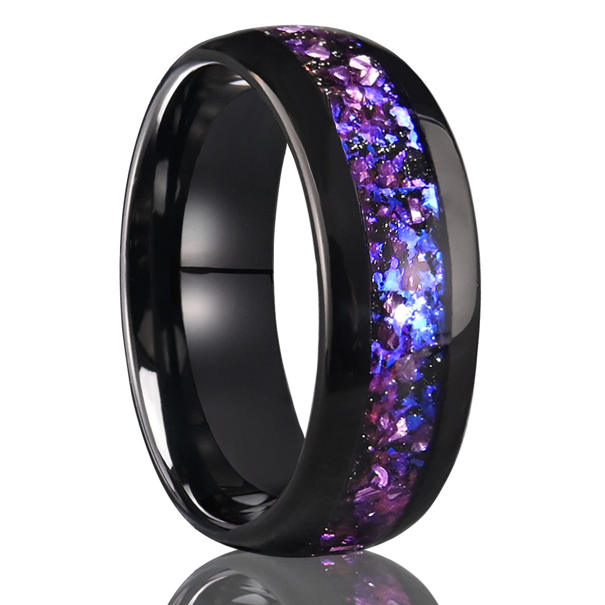 Anel Masculino de Tungstênio com Incrustação de Ametista Preto, Aliança de Casamento, Noivado, Presente de Joia, 8mm de Largura, Durável para Uso Diário Masculino