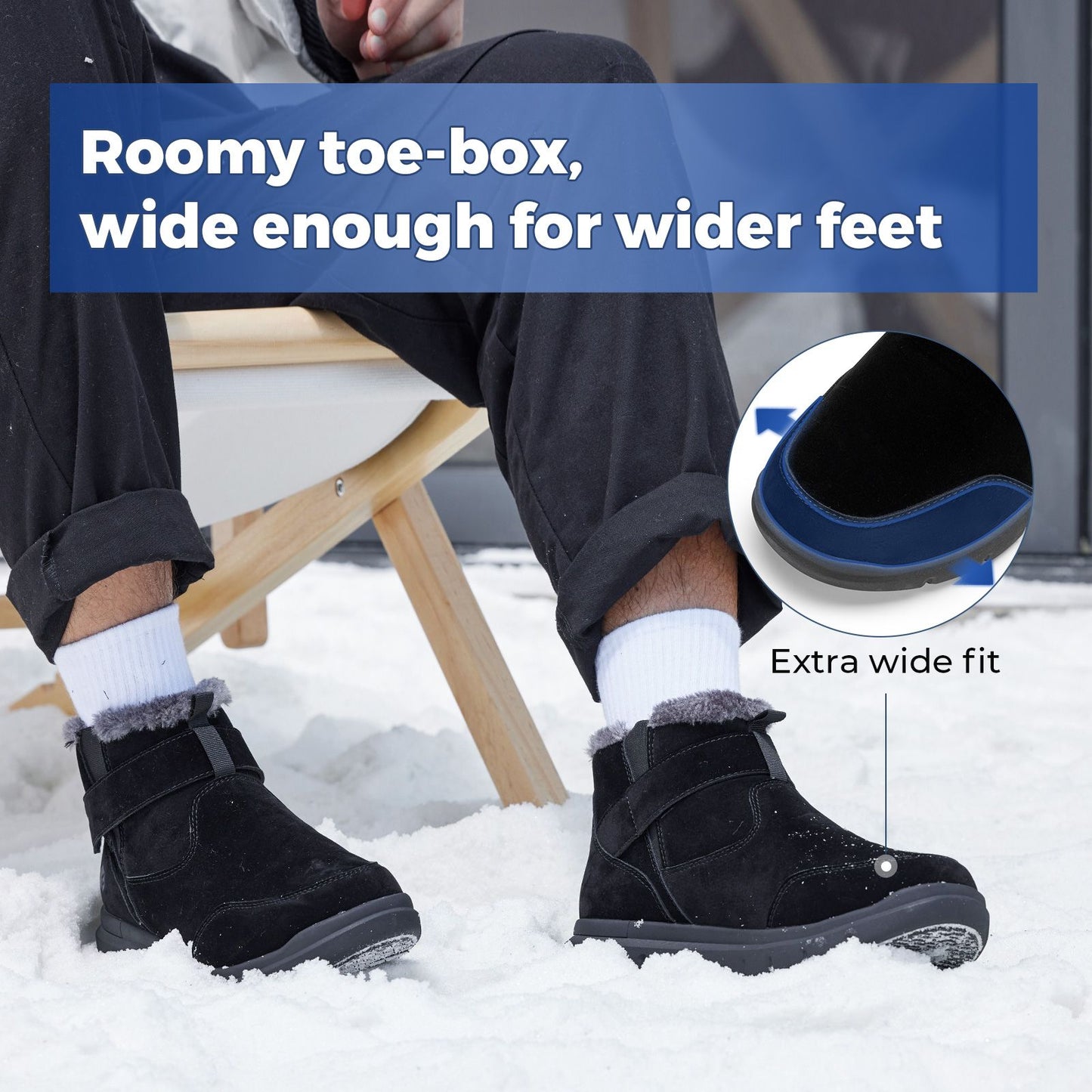 Fitville Men's Boots Winter Wide Version Outdoor Lightweight Snow Boots Men's Waterproof & Non-Slip Thick Warm Thick Fur