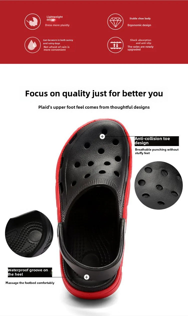 2024 Summer Plus Size Hollow Out Sandals Men's Breathable Slippers Trendy Thick Base Slip-On Beach Shoes Men's Footwear