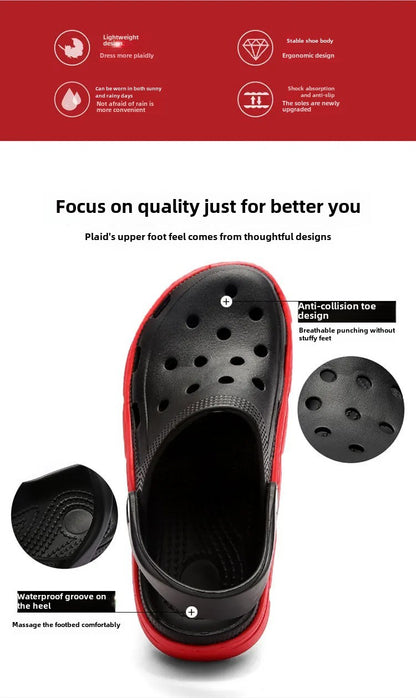 2024 Summer Plus Size Hollow Out Sandals Men's Breathable Slippers Trendy Thick Base Slip-On Beach Shoes Men's Footwear