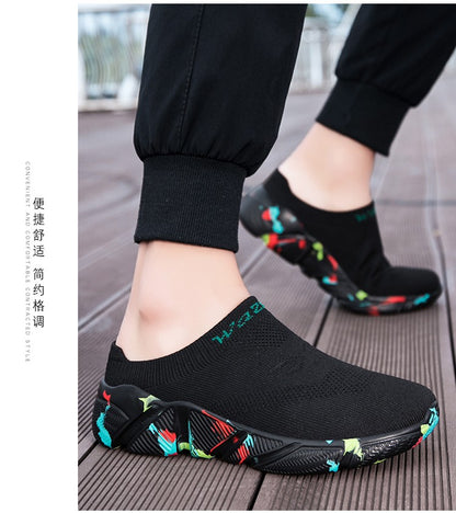 Men And Woman Sneakers Couples Slip On Half Shoes Comfortable Ankle Sock Shoes Increase Height Casual Shoes Size 35-47