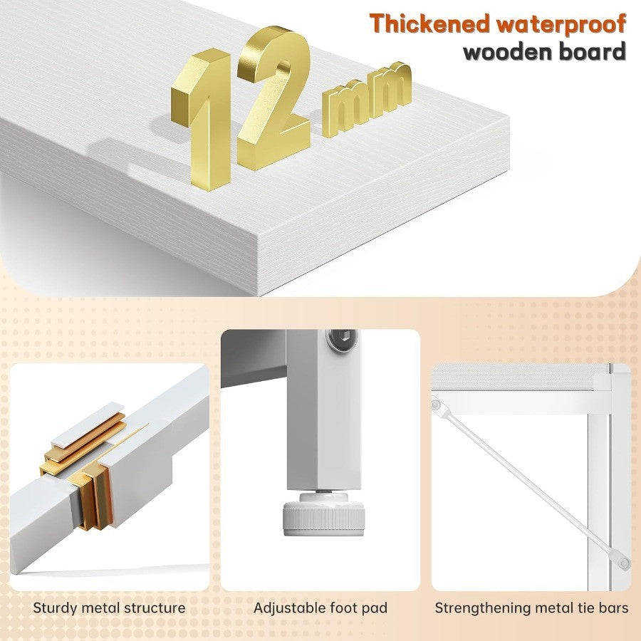 39.4 Inch Computer Desk with 2 Drawers and LED Lights for Small Spaces Home Office Study Writing Table with Side Pocket and Mon