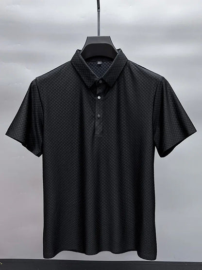 Men's Luxury and Fashionable Waffle Short Sleeve Polo Shirt, Lapel, Ice Silk, Breathable, Casual, Summer, 2024 New, High-End