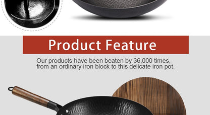 Panela Wok de Ferro Puro Konco, Panela de Ferro Fundido Antiaderente, Uso Geral para Fogão a Gás e Indução 32cm