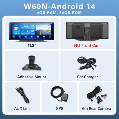 W60 11.3'' 8 Núcleos Android 14 6+128GB Player Multimídia Carplay&Android Auto WiFi 5G Google Play Youtube Netflix Atualização OTA