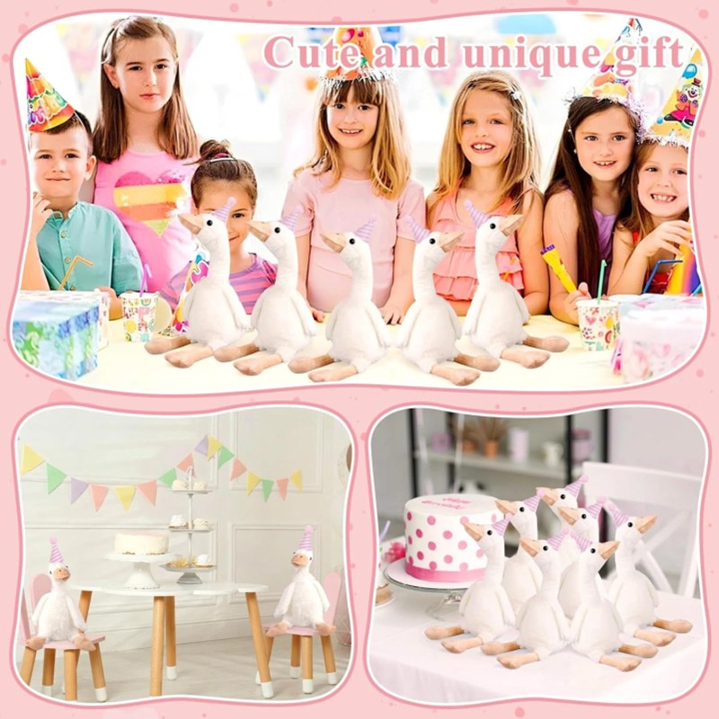 6/10/16Pcs One Silly Goose Birthday Decor 11.8 Inch Goose Stuffed Animal With Pink/Blue Hats Mini Birthday Party Hats