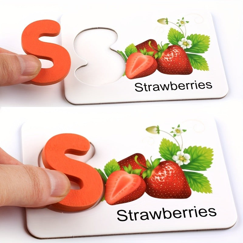 Montessori, Wooden Alphabet Cards, Children's Early Education Fruit Cognitive Cards, Kindergarten Enlightenment Puzzle Block Toy