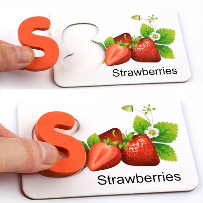 Montessori, Wooden Alphabet Cards, Children's Early Education Fruit Cognitive Cards, Kindergarten Enlightenment Puzzle Block Toy