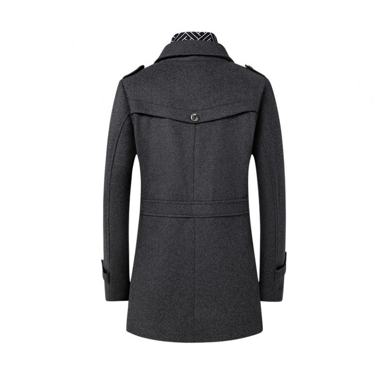 High-quality men's fashionable, stylish, versatile, trendy and casual autumn and winter woolen overcoat with a scarf