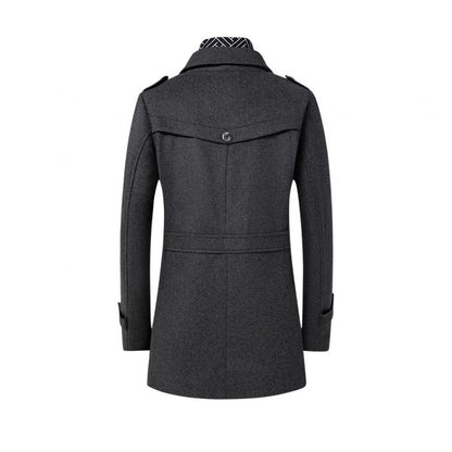 High-quality men's fashionable, stylish, versatile, trendy and casual autumn and winter woolen overcoat with a scarf