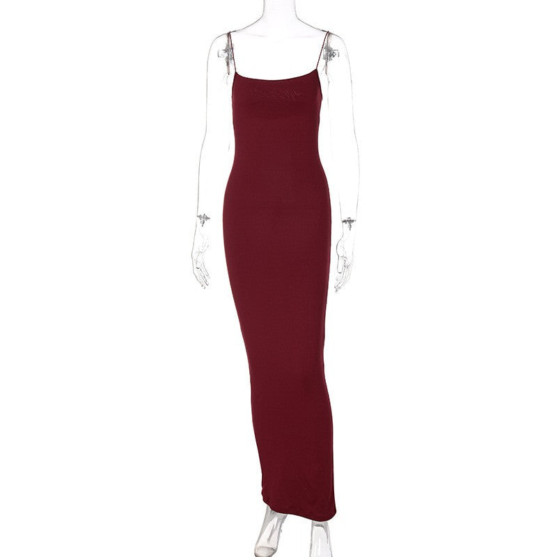 Nsangu 2024 Autumn Winter Women Solid White Black Strap Midi Dress Bodycon Sexy