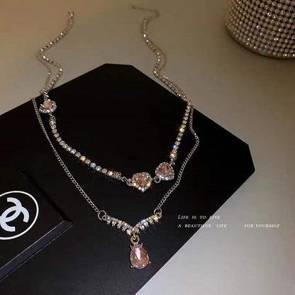 Colares com Pingente em Forma de Coração e Asas de Anjo Cor Prata Zircônia Cúbica 5A Estilo Minimalista Corrente na Clavícula Joias Femininas e para Meninas