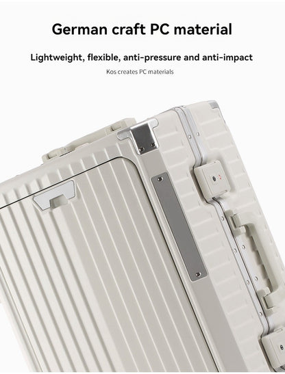 Front opening luggage compartment, PC aluminum frame, 20 inch boarding case, password travel case, luggage trolley case