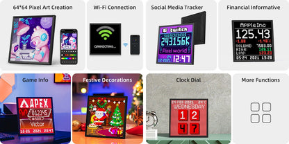 Divoom Pixoo 64 WiFi Pixel Art Display Moldura Digital WiFi com Controle via Aplicativo, Painel de LED 64 x 64 para Decoração de Sala de Jogos