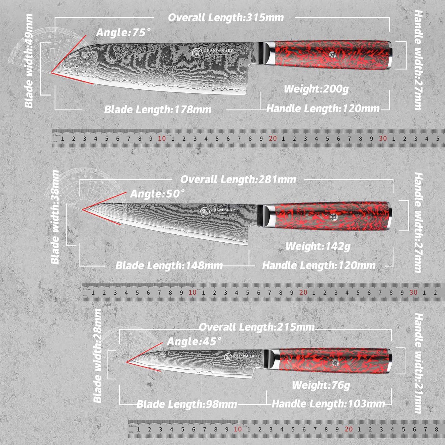 Grandsharp 1-6 Peças Conjunto de Facas de Cozinha 67 Camadas de Aço Damasco com Pó S35VN Faca Afiada de Chef Nakiri para Descascar Utensílios de Cozinha