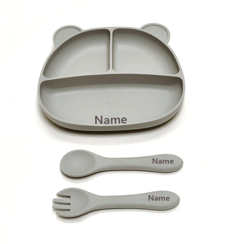 Free Name Printing Baby Fork-Spoon Combo Silicone Plate Children's Tableware Soft Fork-Spoon for Baby Food