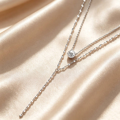 Moissanite S925 Silver Double-layer Necklace Y-shaped Fringed Exquisite Sweater Chain Light Luxury Niche Affordable Jewelry Gift
