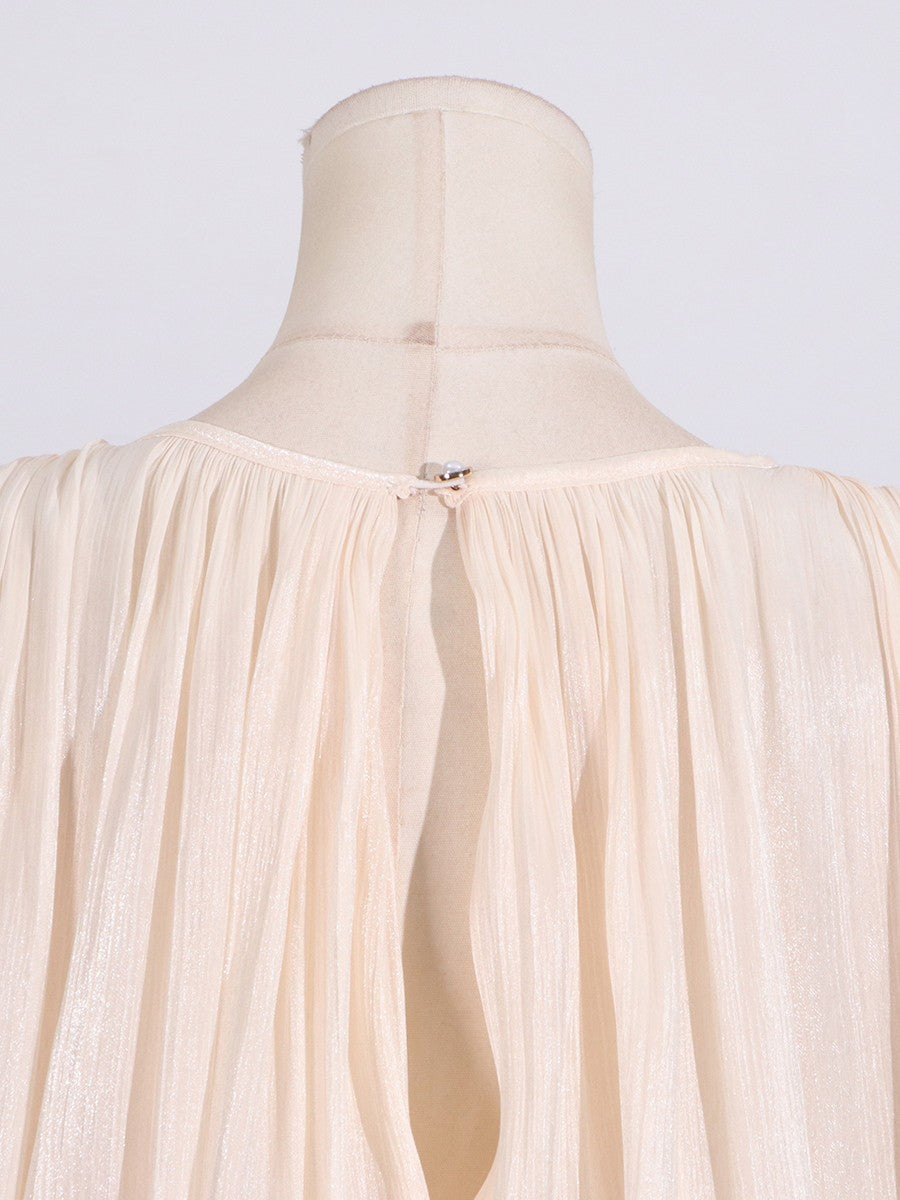 GALCAUR Solid Loose Splicd Lace Up Dresses For Women V Neck Long Sleeves Patchwo