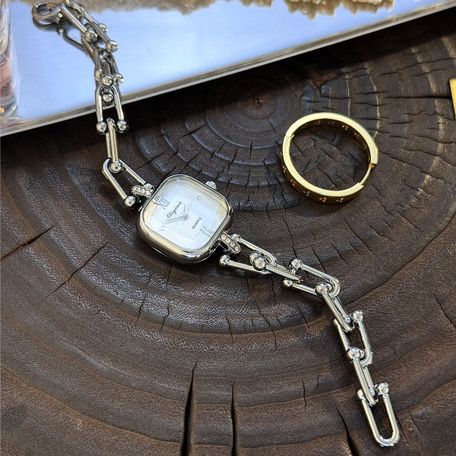 Luxury Minimalist Bracelet Watch Creative Square Multi-Faceted Glass Quartz Movement Chain Mid-century Small  High-End Acces