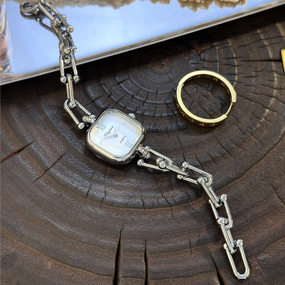 Luxury Minimalist Bracelet Watch Creative Square Multi-Faceted Glass Quartz Movement Chain Mid-century Small  High-End Acces