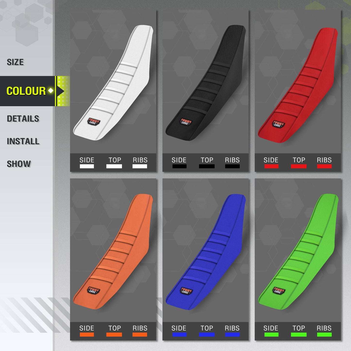 Capa de Banco Branca Powerzone Macia Impermeável Antiderrapante Canelada para Motocicleta Capa de Banco para SXF EXC KXF CRF YZF WR TC TE