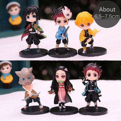 BANDAI Q Posket Boneco Atacado Demon Slayer Mini Estatueta 6pçs/12pçs/Conjuntos Kimetsu No Yaiba Pequenos Bonecos de PVC Decoração de Mesa
