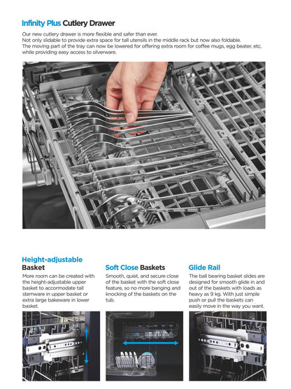 45 cm 10 Settings White Classic Freestanding Stainless Steel Electric Dishwasher Extra Drying Touch Control for Hotel Household