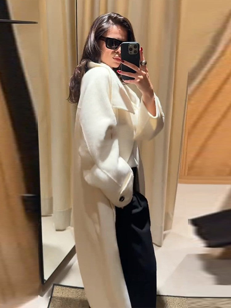 Elegant Women's Overcoat Stand Collar Single Breasted Full Sleeve Solid Female Long Coats 2025 Autumn Fashion Chic Lady Outwear