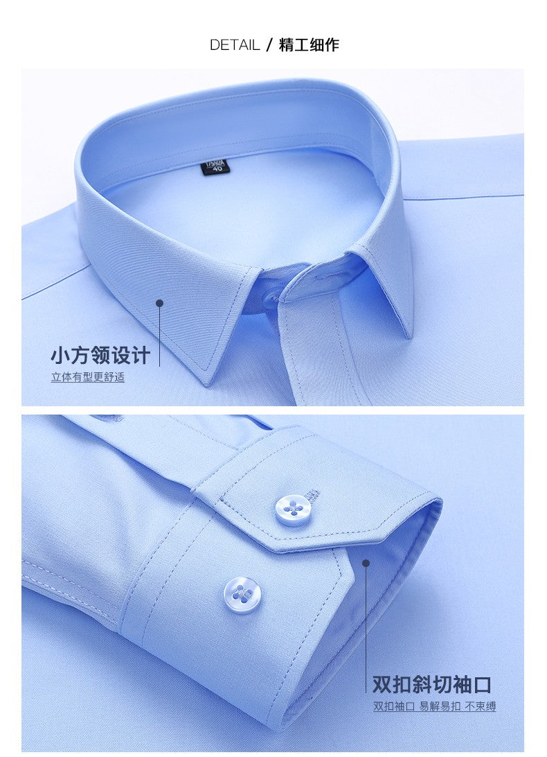 Plus Size 8XL 7XL 6XL 5XL Mens Business Shirts Spring Long Sleeve Bamboo Fiber Solid Free Care Soft Formal Interview Blue Clothe