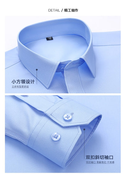 Plus Size 8XL 7XL 6XL 5XL Mens Business Shirts Spring Long Sleeve Bamboo Fiber Solid Free Care Soft Formal Interview Blue Clothe