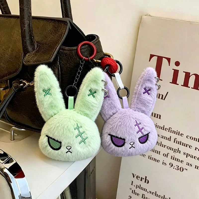Gothic Bunny Plush Keychain Rabbit Bag Charm Bandage Rabbit Pendant Dark Horror Bunny Doll Keyring Bag Charm Halloween Gifts